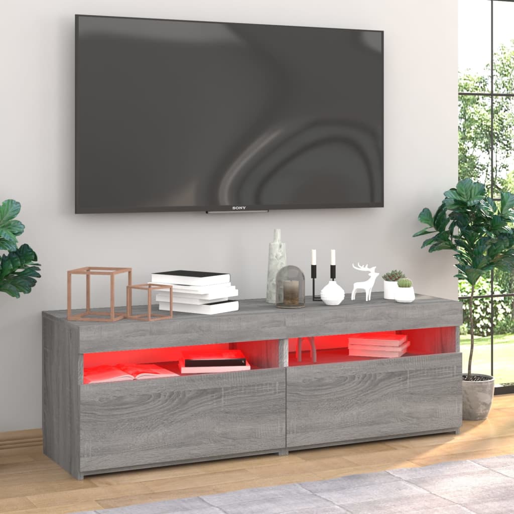 vidaXL TV Cabinets 2 pcs with LED Lights Grey Sonoma 60x35x40 cm
