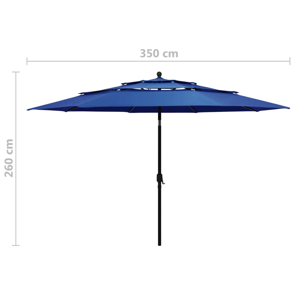 vidaXL 3-Tier Parasol with Aluminium Pole Azure Blue 3.5 m