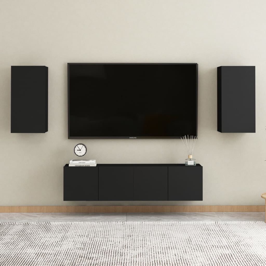 vidaXL TV Cabinets 2 pcs Black 30.5x30x60 cm Engineered Wood