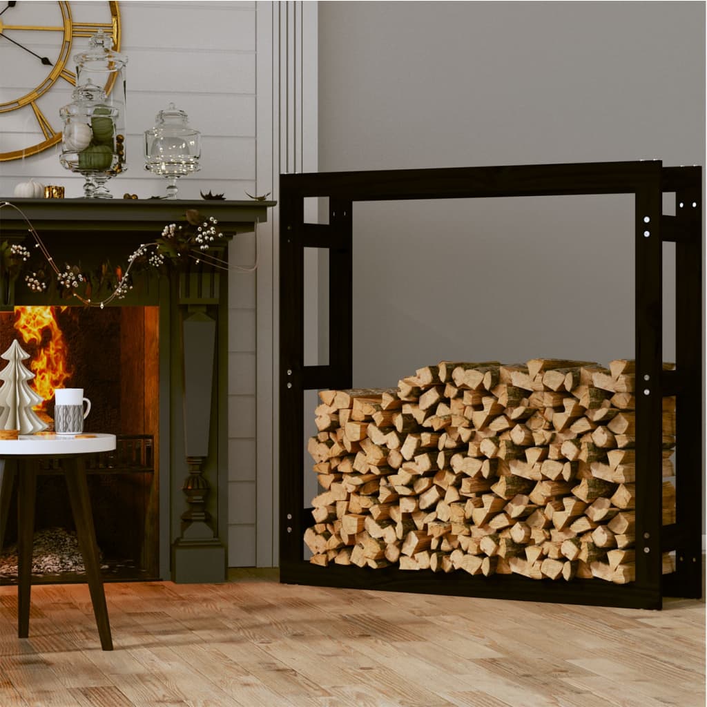 vidaXL Firewood Rack Black 100x25x100 cm Solid Wood Pine