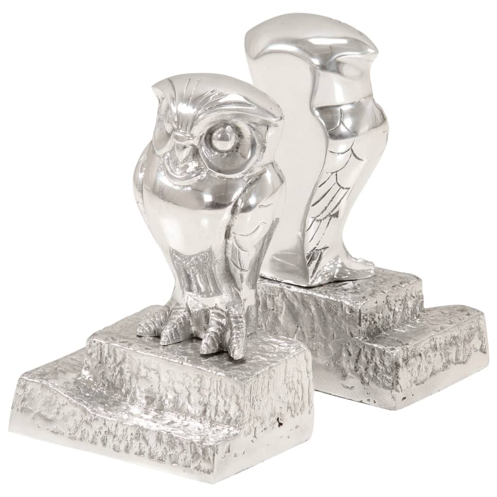vidaXL Bookends with Owl 2 pcs Solid Aluminium 13x4.5x19 cm Silver