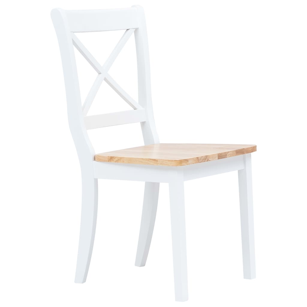vidaXL Dining Chairs 6 pcs White and Light Wood Solid Rubber Wood