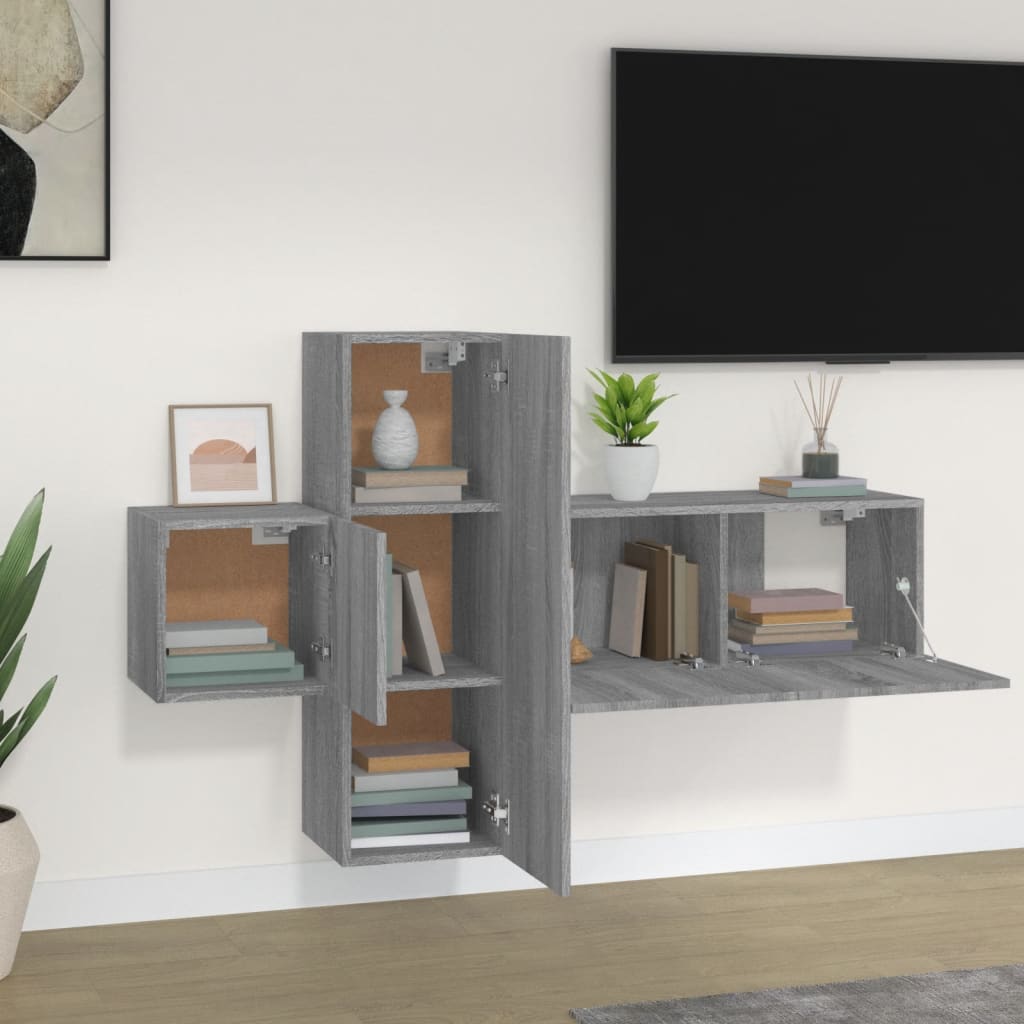 vidaXL 3 Piece TV Cabinet Set Grey Sonoma Engineered Wood