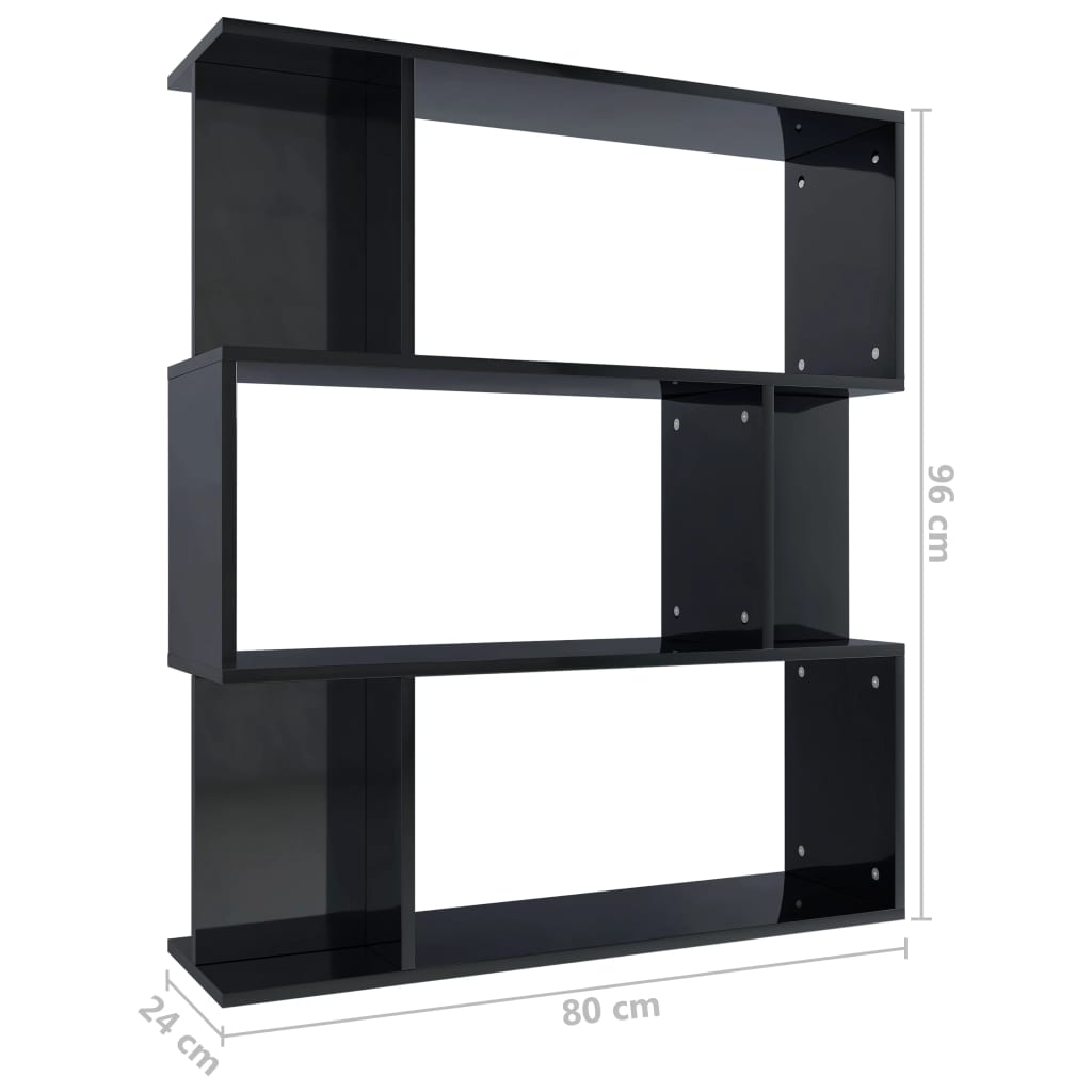 vidaXL Book Cabinet/Room Divider High Gloss Black 80x24x96 cm Engineered Wood