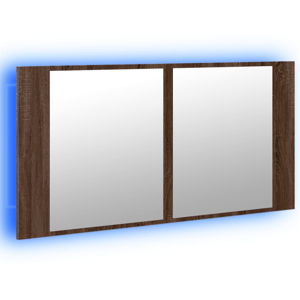 vidaXL LED Bathroom Mirror Cabinet Brown Oak 90x12x45 cm Acrylic
