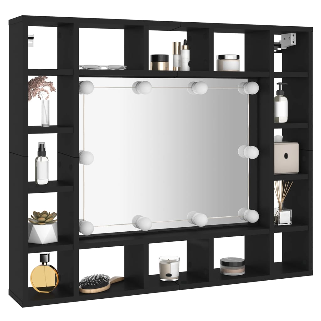 vidaXL LED Mirror Cabinet Black 91x15x76.5 cm