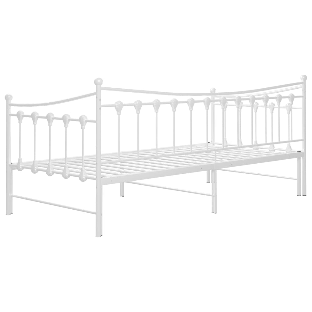vidaXL Pullout Sofa Bed Frame White Metal 90x200 cm vidaXL.co.uk
