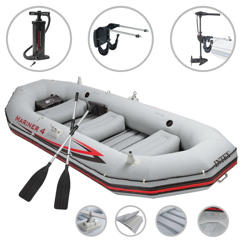 Intex Inflatable Boat Set Mariner 4 with Trolling Motor and