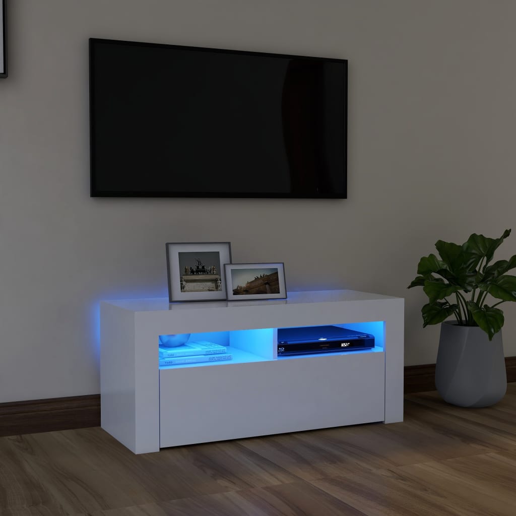 vidaXL TV Cabinet with LED Lights White 90x35x40 cm