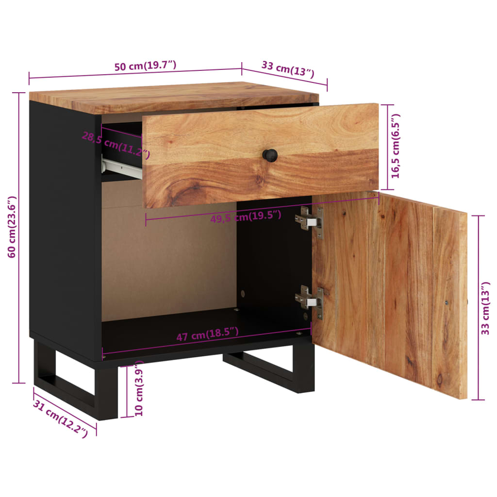 vidaXL Bedside Cabinet 50x33x60 cm Solid Wood Acacia&Engineered Wood