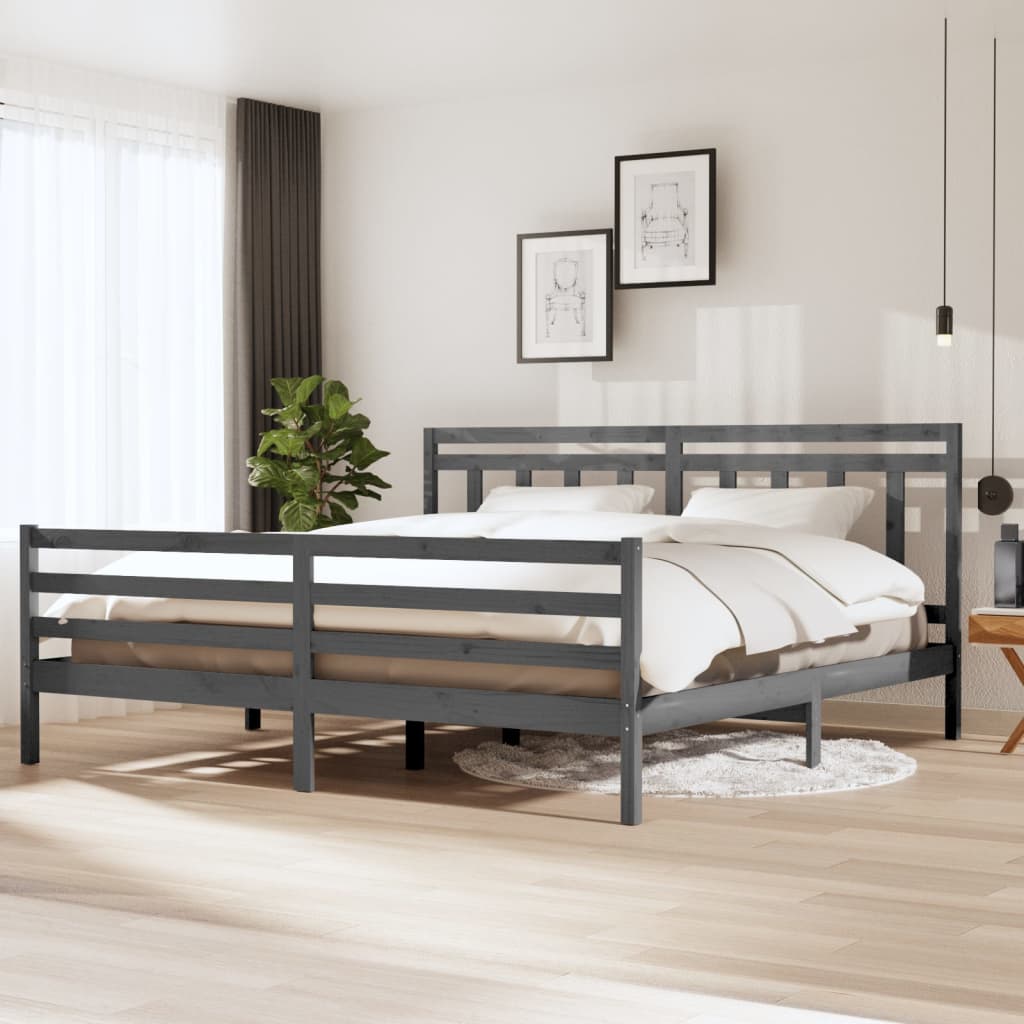 vidaXL Bed Frame Grey Solid Wood 200x200 cm