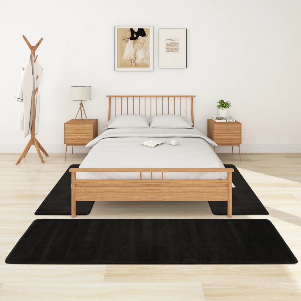 vidaXL Bed Carpets Shaggy High Pile 3 pcs Black