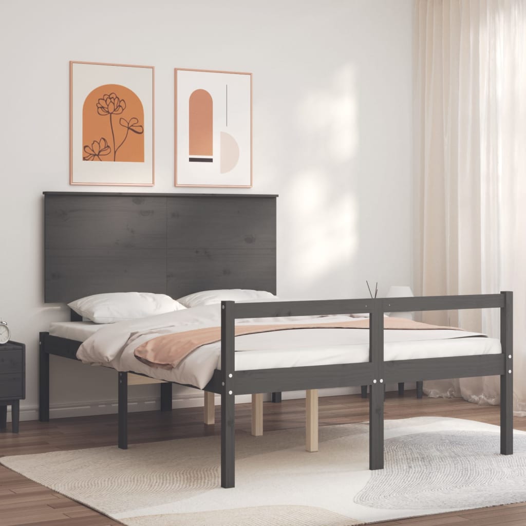 vidaXL Bed Frame with Headboard Grey 120x200 cm Solid Wood