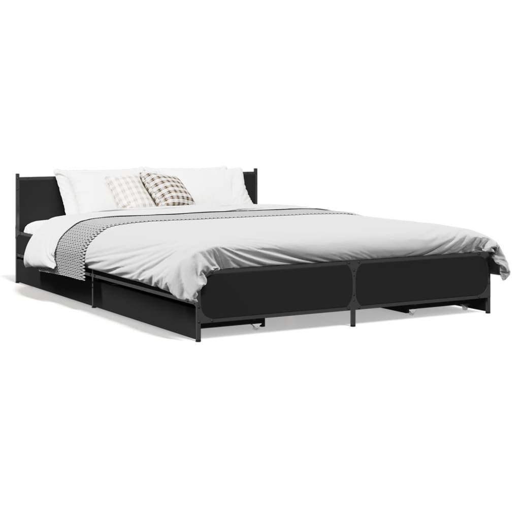 vidaXL Bed Frame with Drawers Black 120x200 cm Engineered Wood
