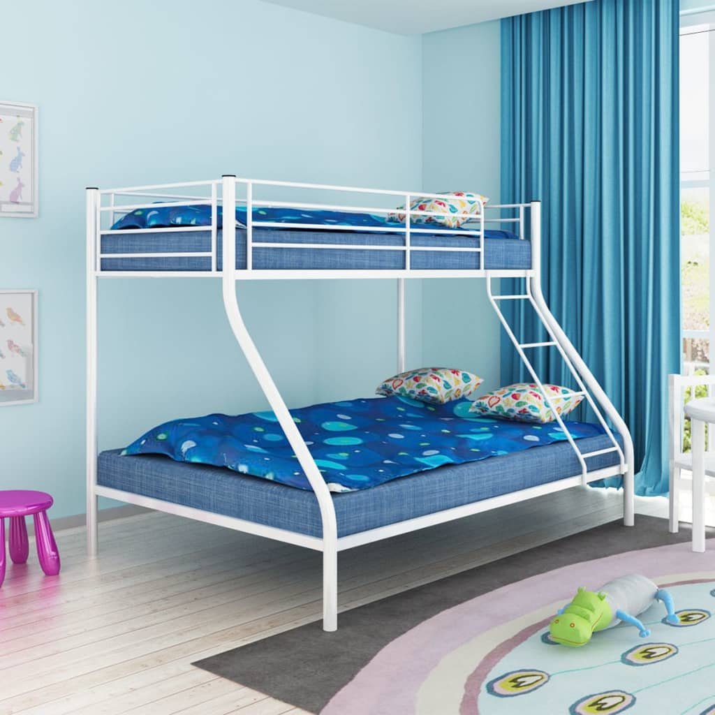 vidaXL Children's Bunk Bed Frame White Metal 140x200/90x200 cm
