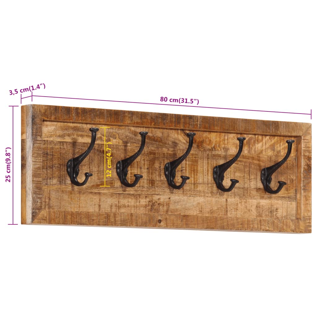 vidaXL Wall-mounted Coat Rack with 5 Hooks Solid Wood Mango