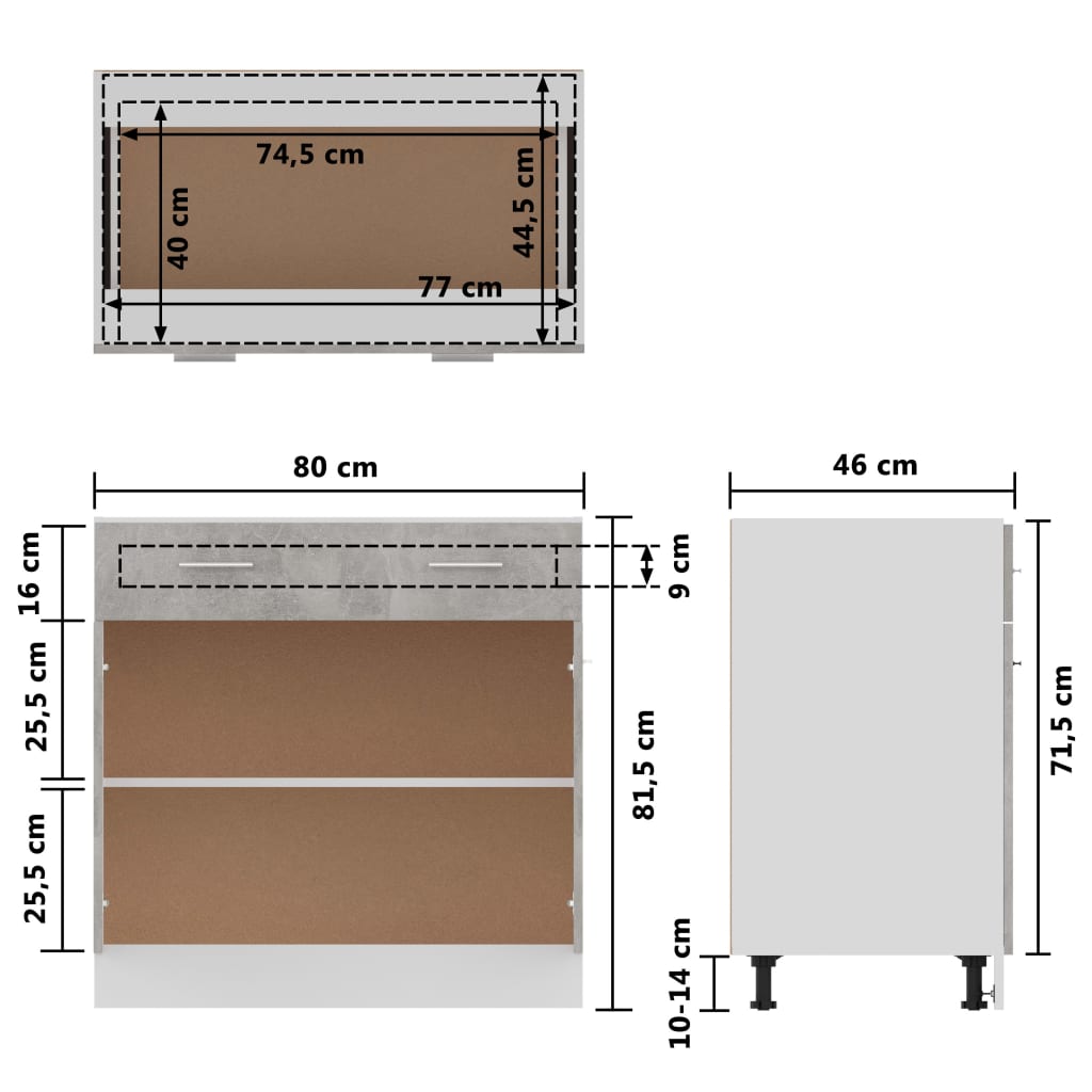 vidaXL Drawer Bottom Cabinet Concrete Grey 80x46x81.5 cm Engineered Wood