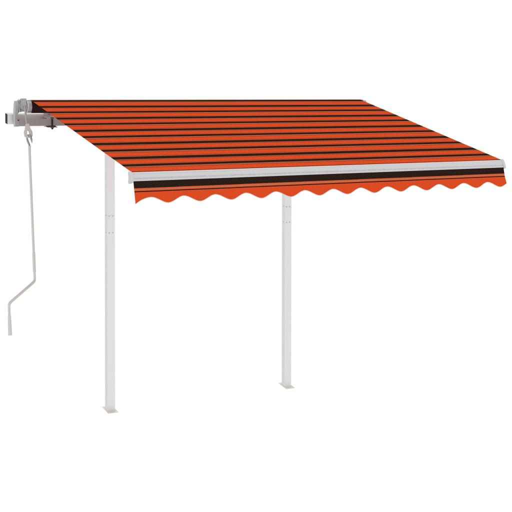 vidaXL Manual Retractable Awning with Posts 3.5x2.5 m Orange and Brown