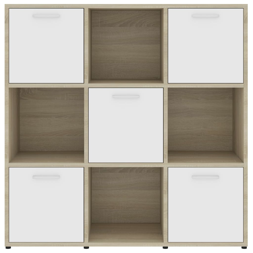 vidaXL Book Cabinet White and Sonoma Oak 90x30x90 cm Chipboard