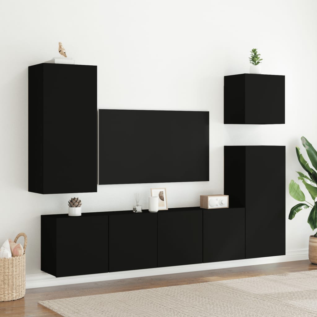 vidaXL 5 Piece TV Wall Units Black Engineered Wood