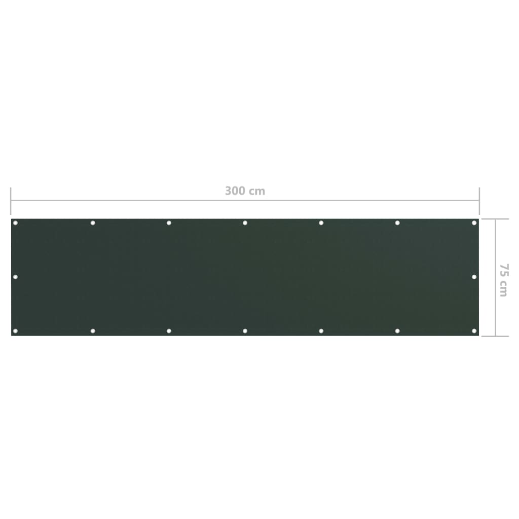 vidaXL Balcony Screen Dark Green 75x300 cm Oxford Fabric