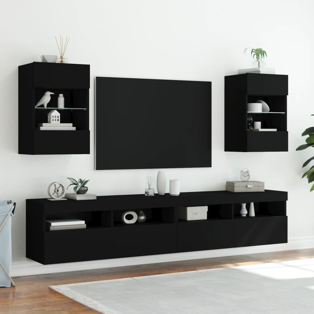 vidaXL TV Wall Cabinet with LED Lights Black 40x30x60.5 cm