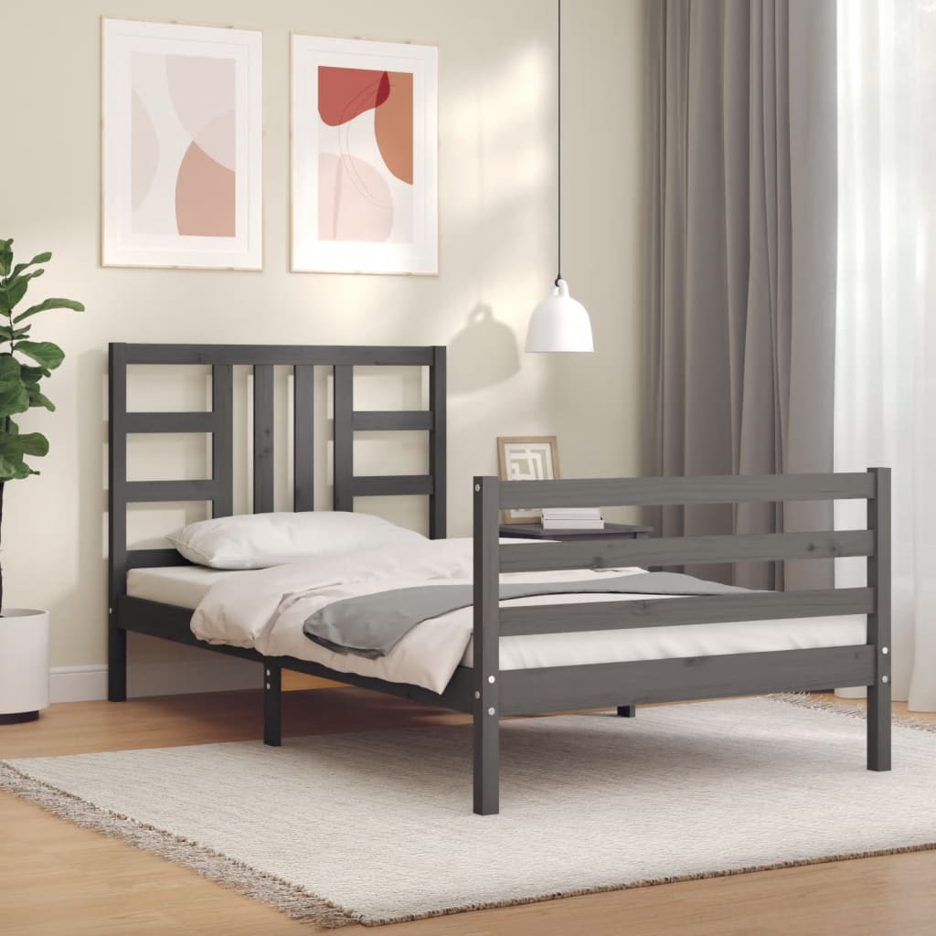 vidaXL Bed Frame with Headboard Grey 90x200 cm Solid Wood
