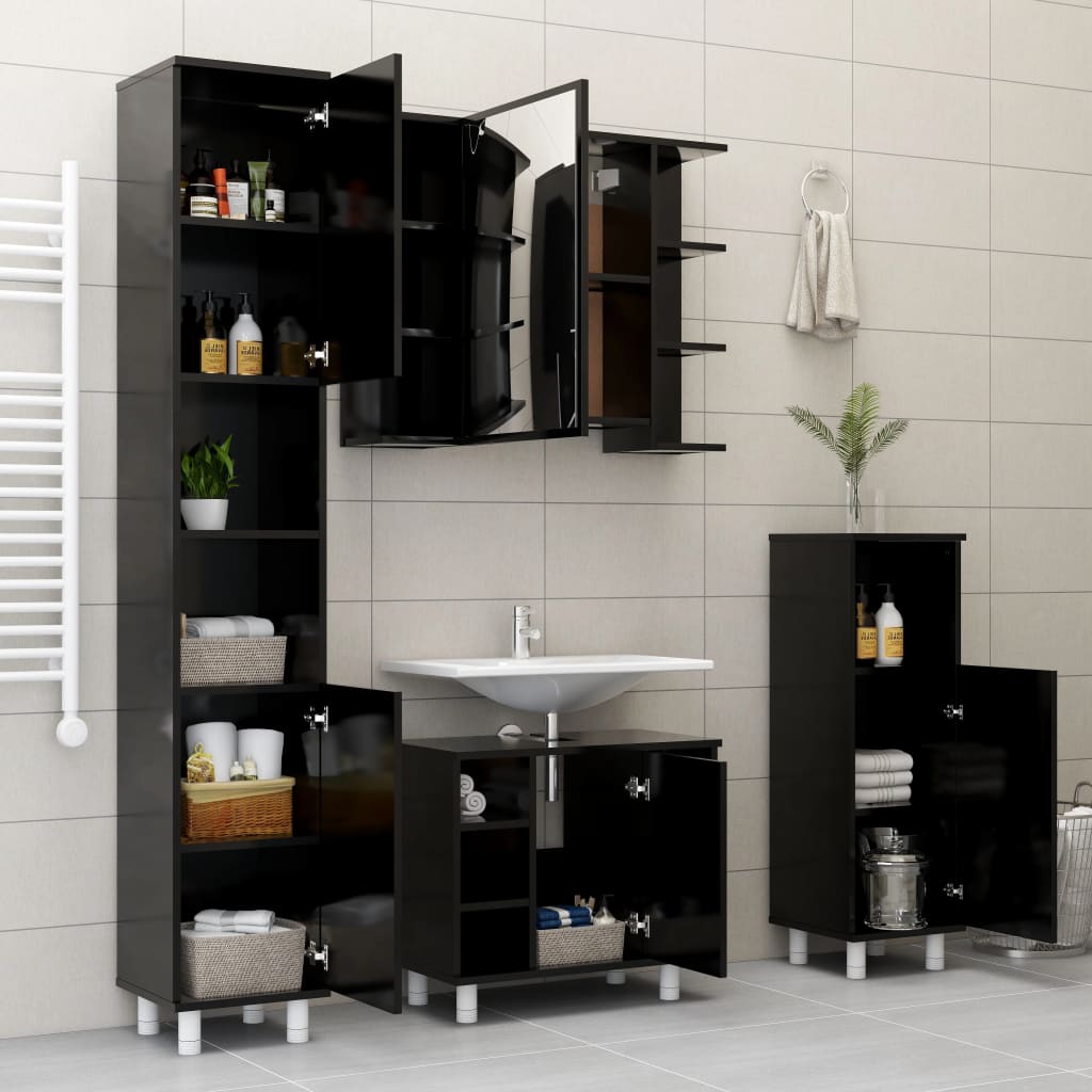vidaXL Bathroom Mirror Cabinet Black 80x20.5x64 cm Engineered Wood