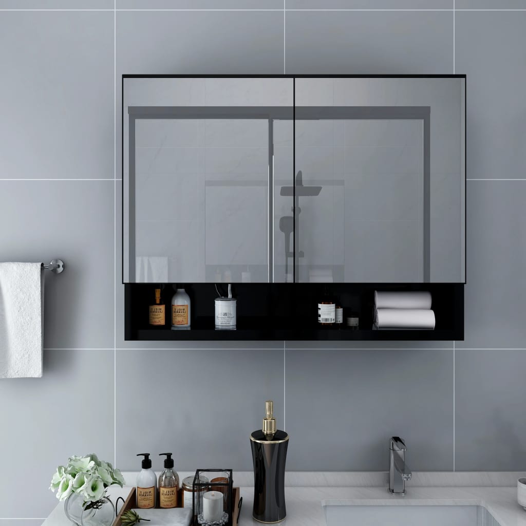 vidaXL LED Bathroom Mirror Cabinet Black 80x15x60 cm MDF