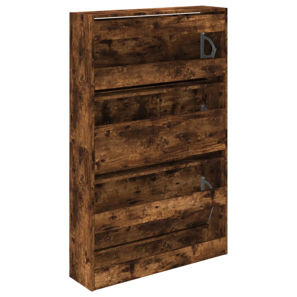 vidaXL Shoe Cabinet Smoked Oak 80x21x125.5 cm Engineered Wood