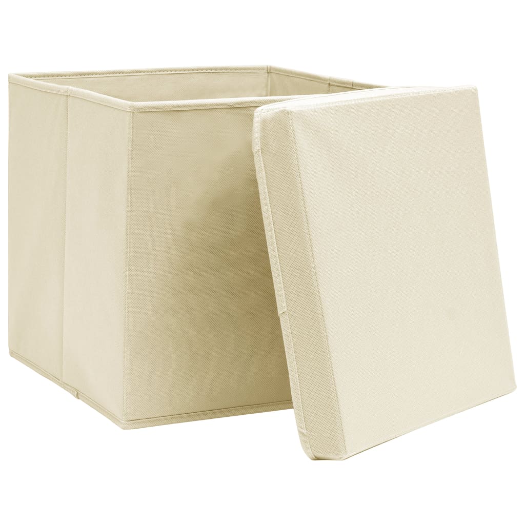 vidaXL Storage Boxes with Lid 10 pcs Cream 32x32x32 cm Fabric