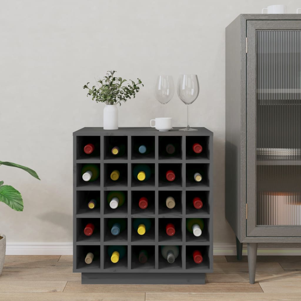 vidaXL Wine Cabinet Grey 55.5x34x61 cm Solid Wood Pine