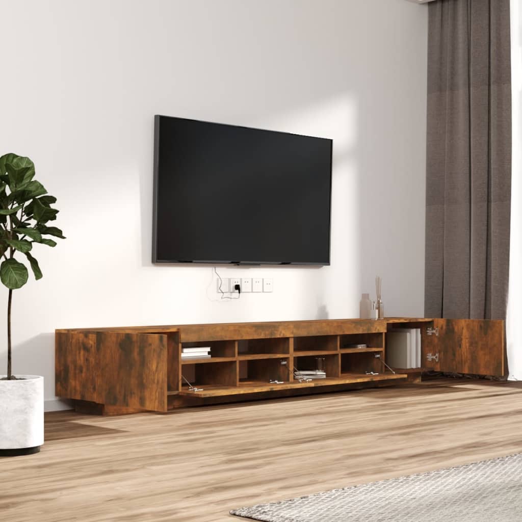 vidaXL 3 Piece TV Cabinet Set with LED Lights Smoked Oak Engineered Wood