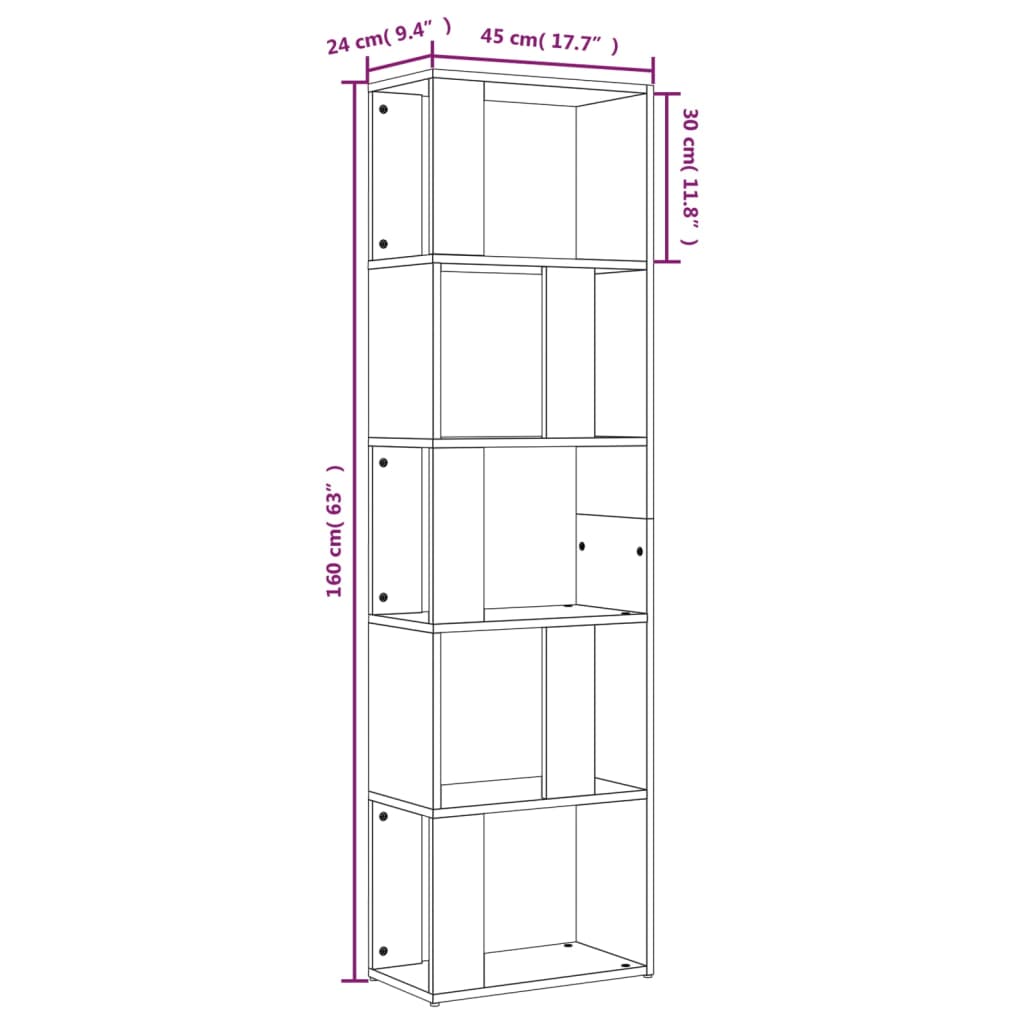 vidaXL Book Cabinet Grey Sonoma 45x24x160 cm Engineered Wood