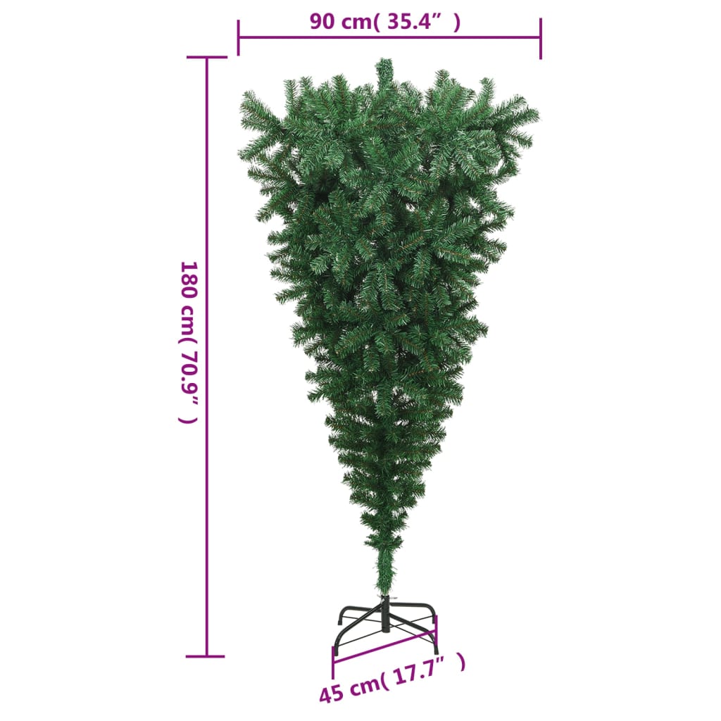 vidaXL Upside-down Artificial Christmas Tree with Stand Green 180 cm