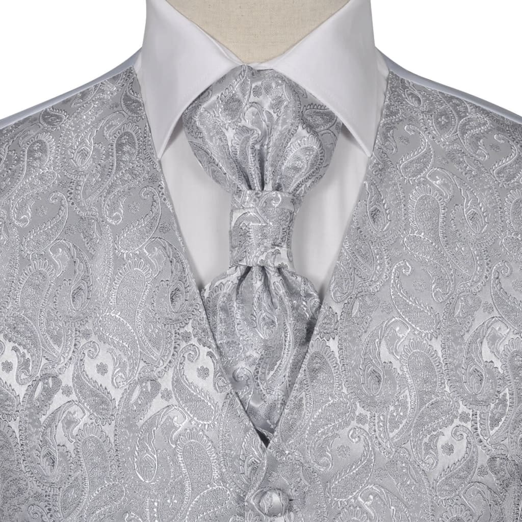 Men's Paisley Wedding Waistcoat Set Size 50 Silver