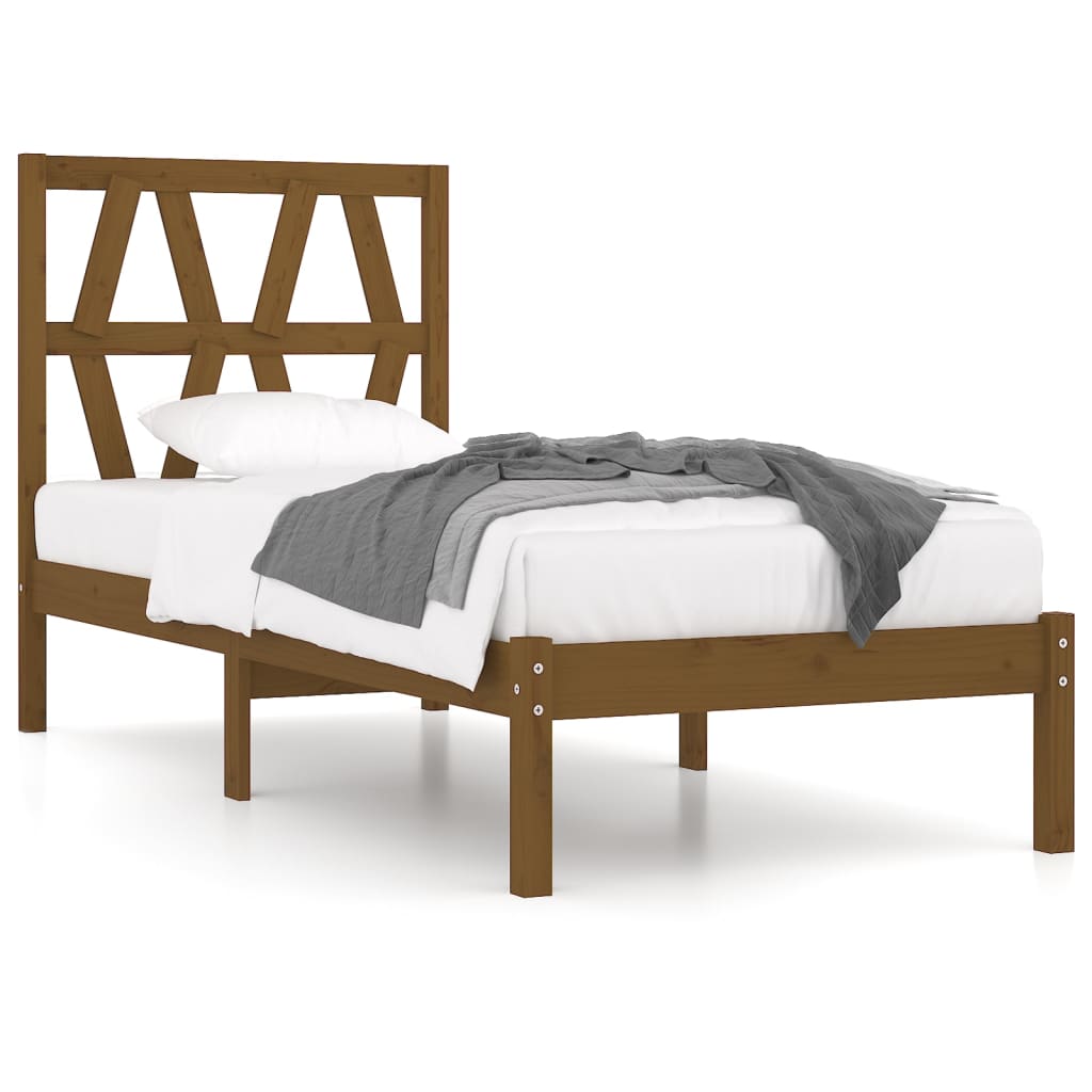 vidaXL Bed Frame Honey Brown Solid Wood Pine 75x190cm Small Single