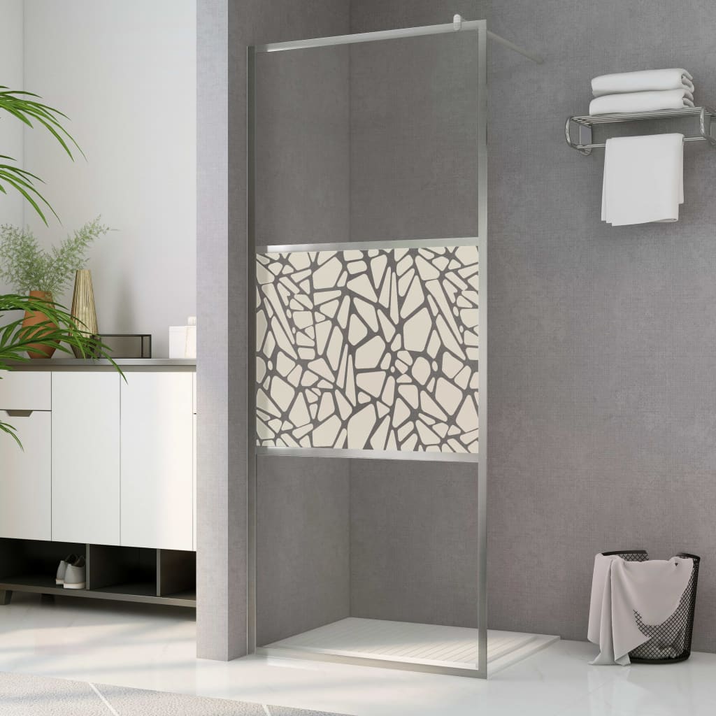 vidaXL Walk-in Shower Wall ESG Glass with Stone Design 90x195 cm