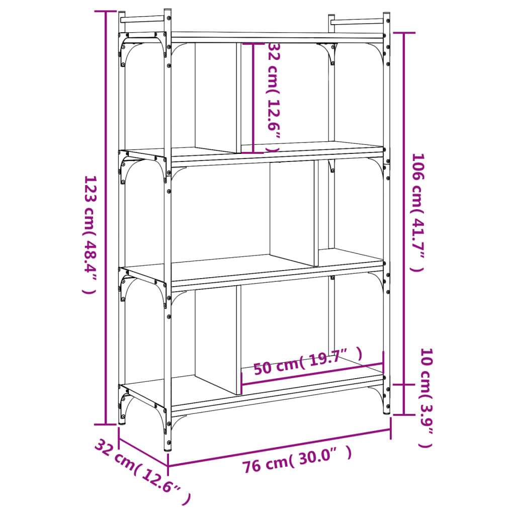 vidaXL Bookcase 4-Tier Smoked Oak 76x32x123 cm Engineered Wood