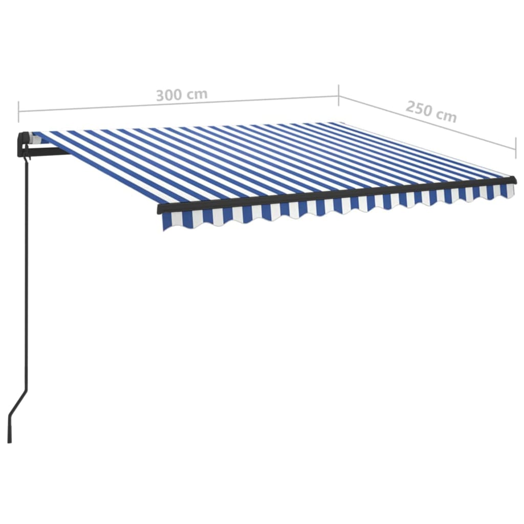 vidaXL Automatic Awning with LED & Wind Sensor 3x2.5 m Blue and White