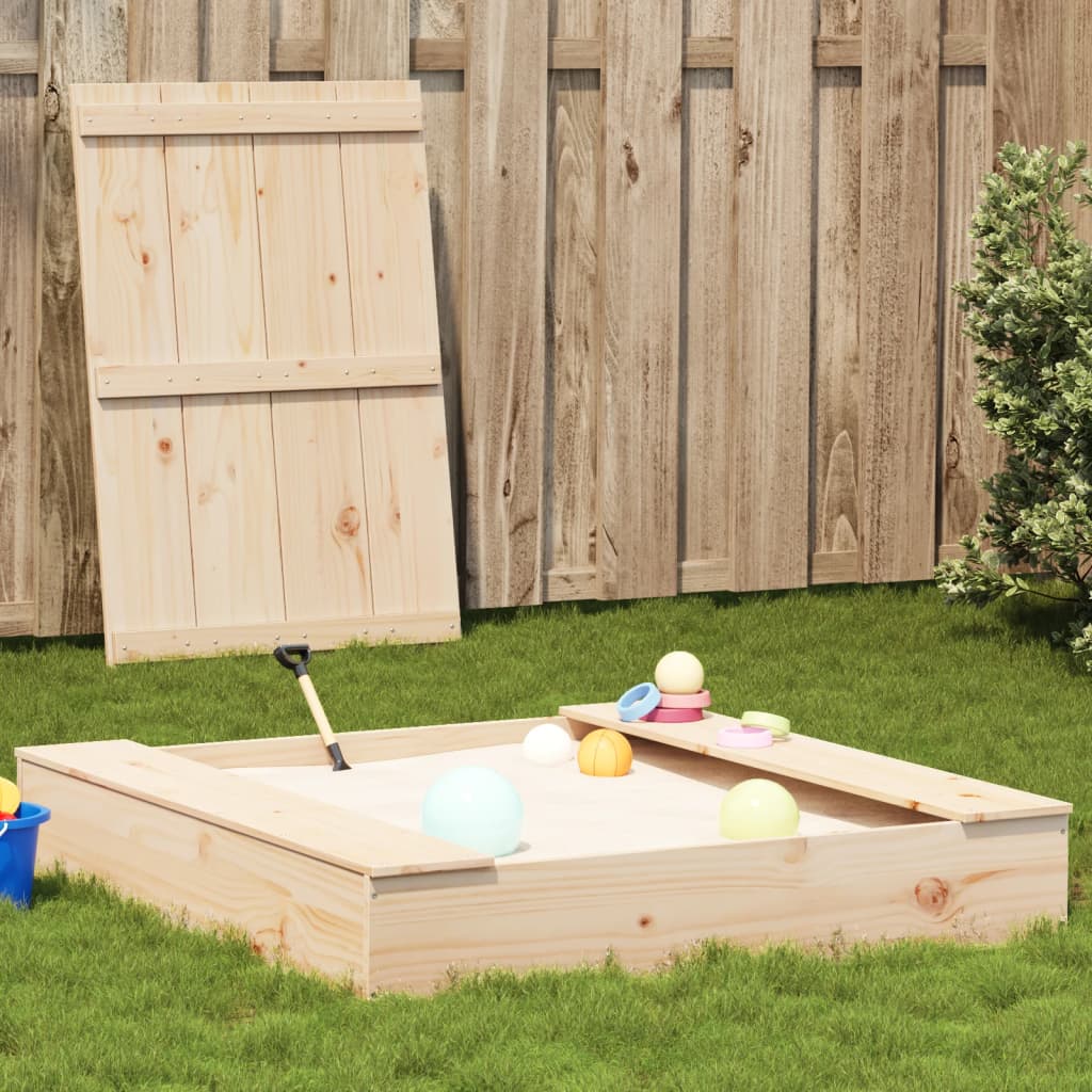 vidaXL Sandpit with Cover 111x111x19.5 cm Solid Wood Pine