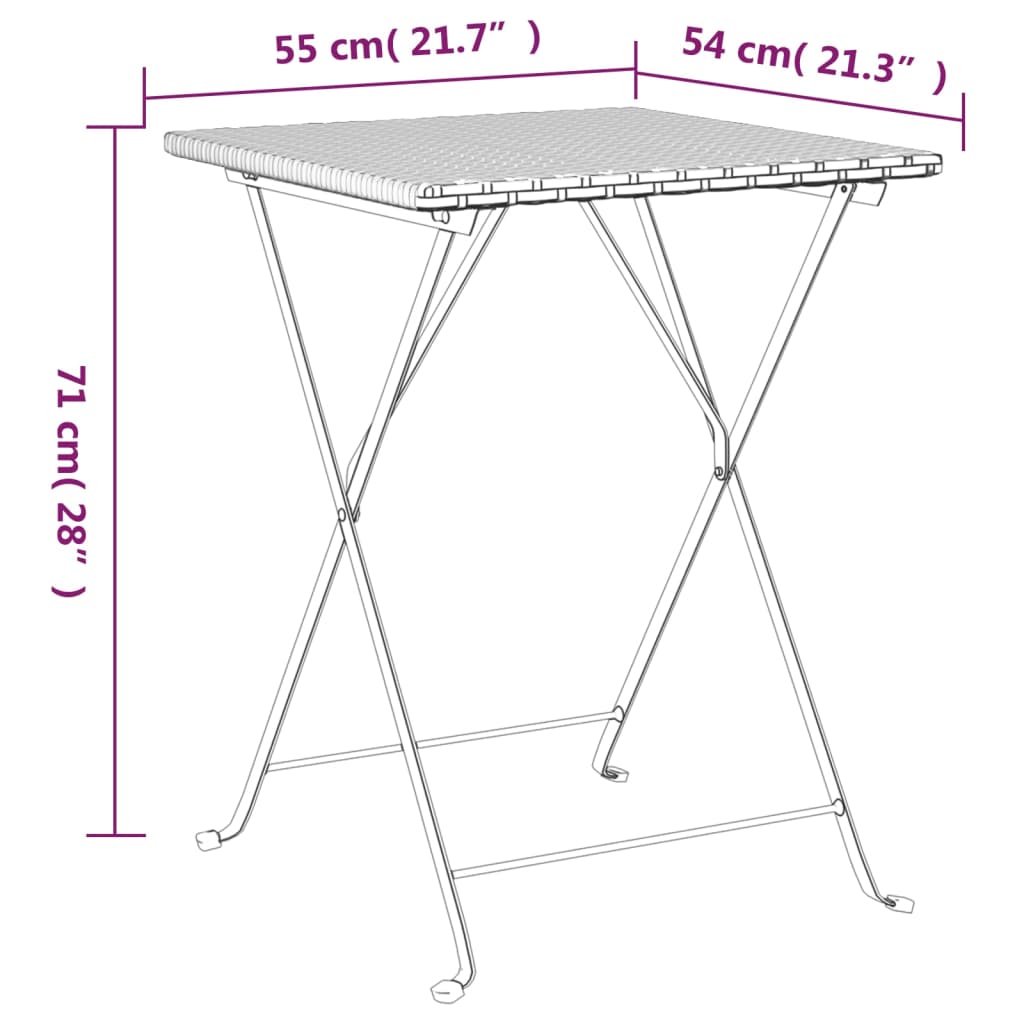 vidaXL Folding Bistro Table Grey 55x54x71 cm Poly Rattan