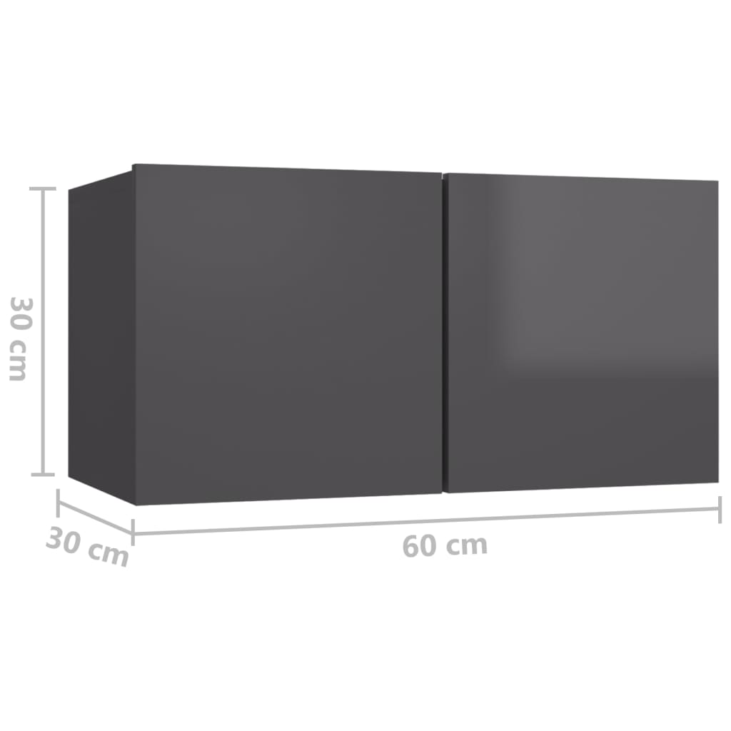 vidaXL Hanging TV Cabinets 3 pcs High Gloss Grey 60x30x30 cm