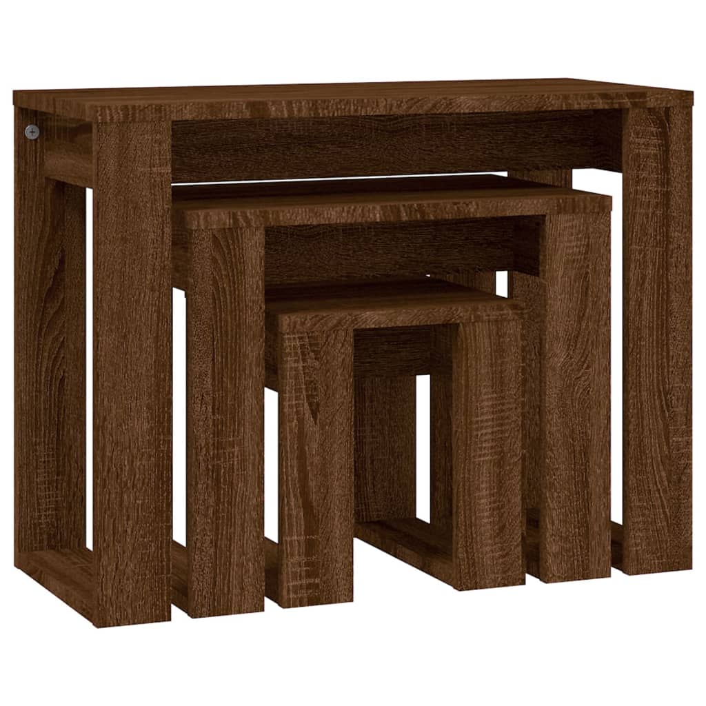 vidaXL Nesting Tables 3 pcs Brown Oak Engineered Wood