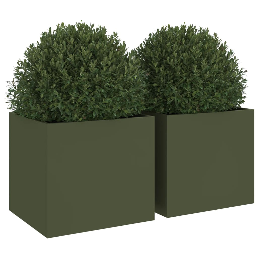vidaXL Planters 2 pcs Olive Green 32x30x29 cm Cold-rolled Steel