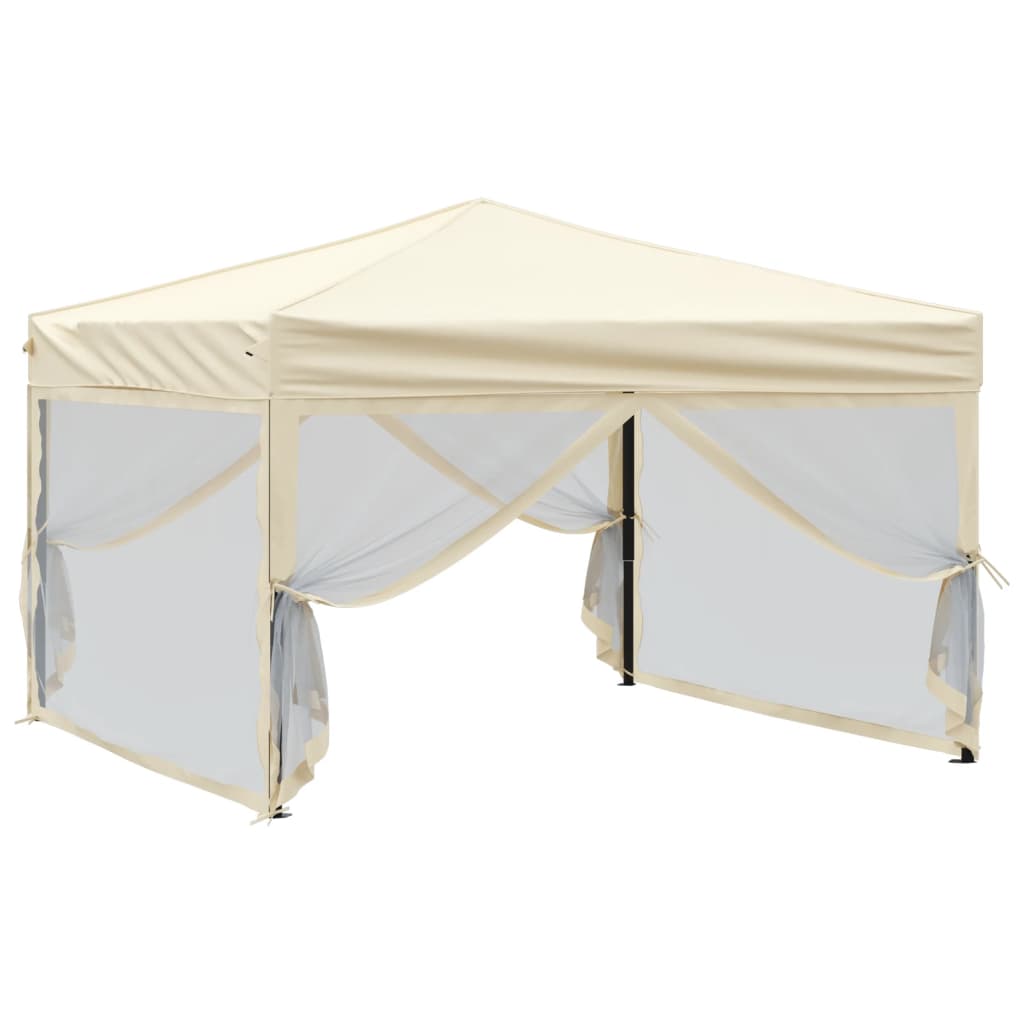 vidaXL Folding Party Tent with Sidewalls Cream 3x3 m