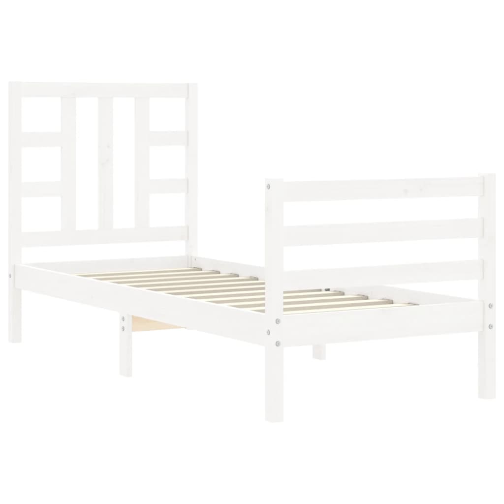 vidaXL Bed Frame with Headboard White Small Single Solid Wood