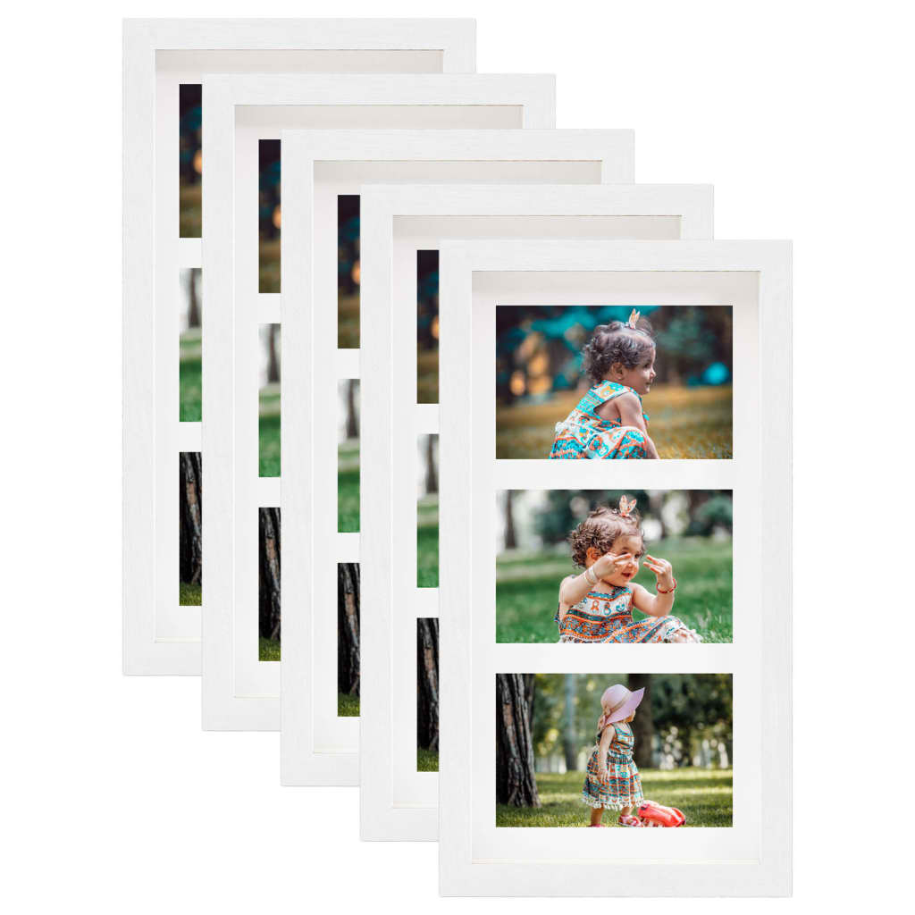 vidaXL 3D Box Photo Frames 5 pcs White 18x35 cm for 3x