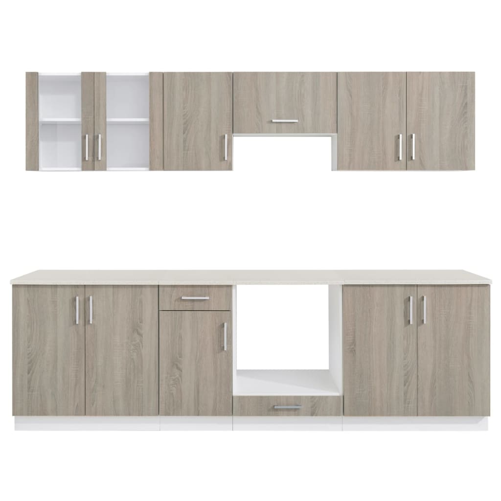 vidaXL 8 Piece Kitchen Cabinet Set with Range Hood Oak Look