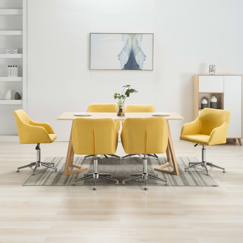 vidaXL Swivel Dining Chairs 6 pcs Yellow Fabric
